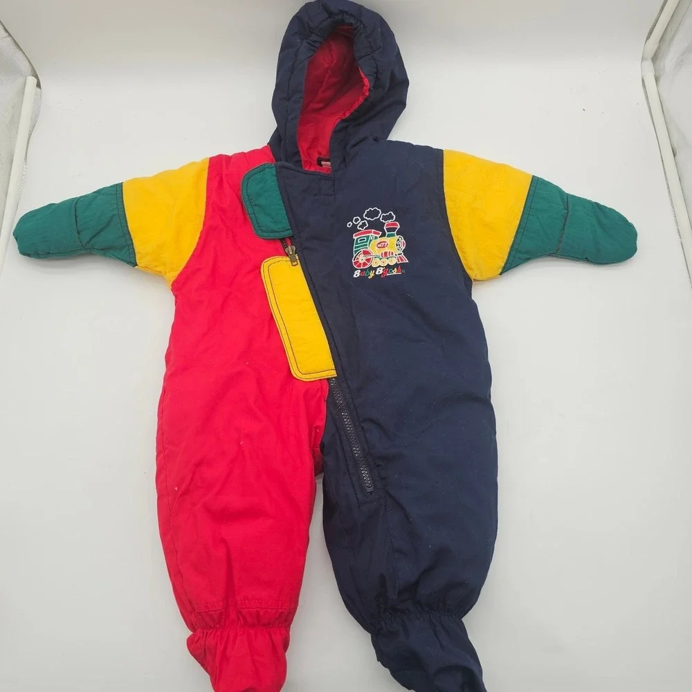 Vintage baby bgosh 6/9 month Baby Snowsuit Retro vintage train multicolor